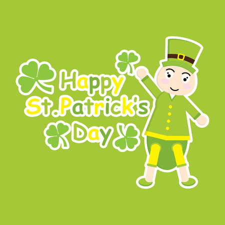 St. Patrick Day's card with cute ant cartoon and shamrock leaves on green background suitable for kid postcard, greeting card, and wallpaperのイラスト素材