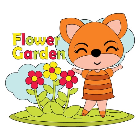 Vector cartoon illustration of cute little fox girl jump so high suitable for kid t-shirt graphic design, backdrop and wallpaperのイラスト素材