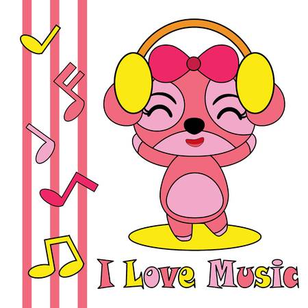 Cartoon illustration with cute puppy loves music.のイラスト素材