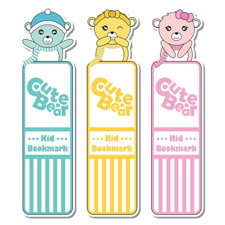 Vector cartoon illustration with cute colorful baby bears suitable for kid bookmark label design, bookmark tag and sticker setのイラスト素材