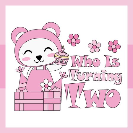 Vector cartoon illustration with cute panda girl and box gifts suitable for birthday invitation card design, backdrop and wallpaperのイラスト素材