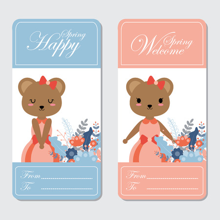 Vector cartoon illustration with cute bears suitable for Spring card design, Invitation card, and greeting cardのイラスト素材