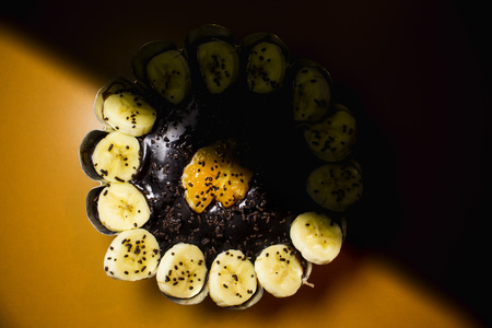 Half view of a pie of fruitsの写真素材