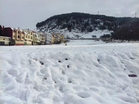 Azrou city covered by snowの写真素材
