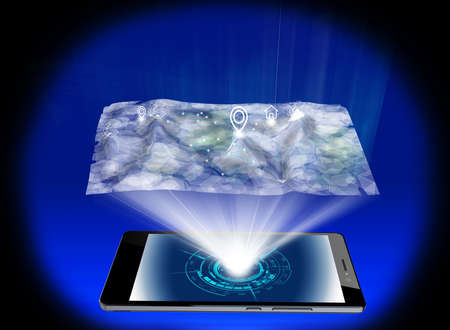 Hologram map on the smartphoneの写真素材