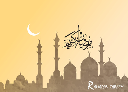 Beautiful Ramadan background with beautiful of a mosque; suitable as a poster or a greeting card, Arabic script translation: Ramdan Kareemのイラスト素材