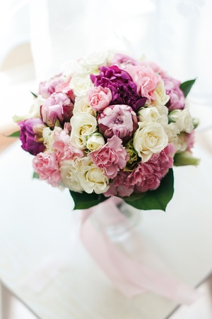Bouquet of white, purple and pink peoniesの写真素材