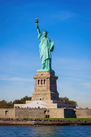 Liberty Island and Statue of Libertyの写真素材