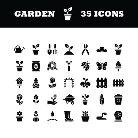 Enhance your projects with a comprehensive set of garden icons, perfect for illustrating growth, nature, and outdoor activities. Elevate your designs!のイラスト素材
