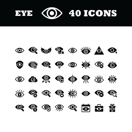 Unlock powerful visual concepts with this diverse eye icon collection, perfect for enhancing digital interfaces, branding, and conveying ideas of insight and vigilance.のイラスト素材