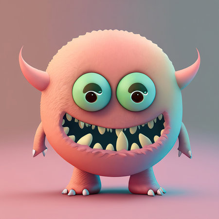 Funny cartoon monster with big eyes. 3d render illustration.の素材