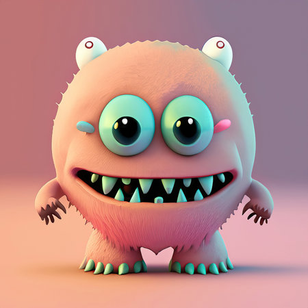 Funny monster with big eyes and teeth. 3D rendering.の素材