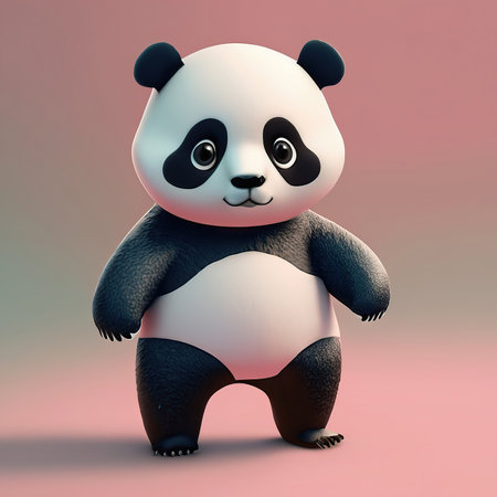 Cute cartoon panda on a pink background. 3d renderingの素材