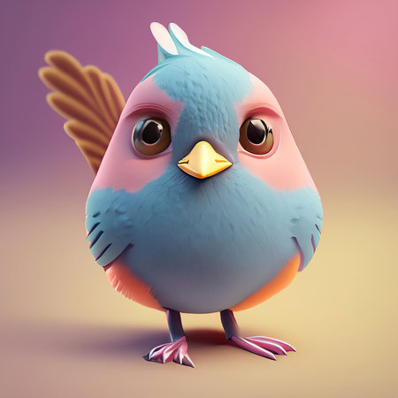 Cute blue bird on a pink background. 3D rendering.の素材