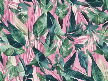 a painting of colorful tropical leaves backgroundの素材