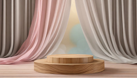 Minimalist Podium for Product Display on Pastel Backgroundの素材