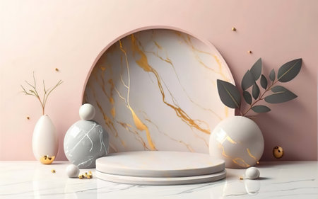 Minimalist Podium for Product Display on Pastel Backgroundの素材