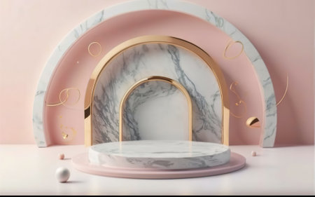 Minimalist Podium for Product Display on Pastel Backgroundの素材