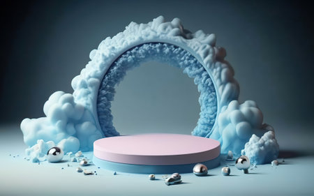 Minimalist Podium for Product Display on Pastel Backgroundの素材