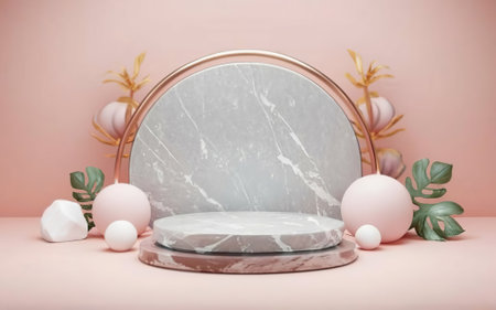 Minimalist Podium for Product Display on Pastel Backgroundの素材