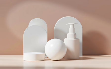 Minimalist Podium for Product Display on Pastel Backgroundの素材