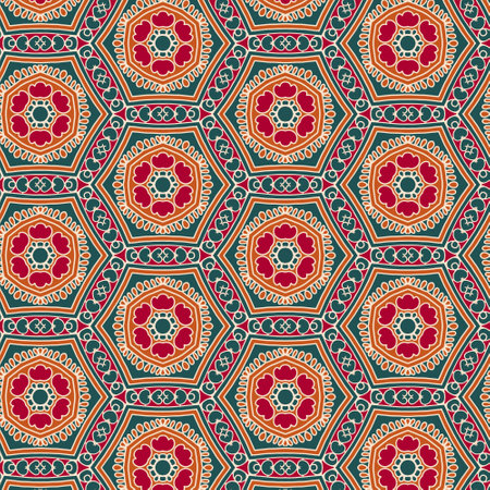 Ethnic floral seamless pattern. Abstract ornamental pattern texture, kaleidoscope fabric designの写真素材