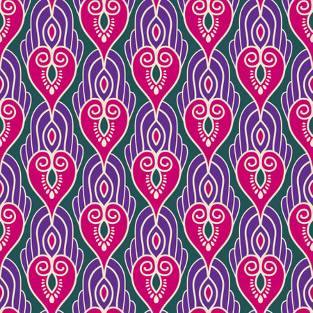 Seamless pattern with decorative hearts. Vector illustration. Ideal for printing onto fabric and paper or decoration.の写真素材