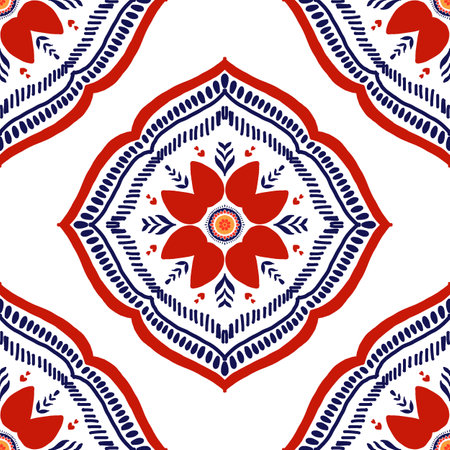 Ethnic floral seamless pattern. Abstract kaleidoscope fabric design textureの写真素材