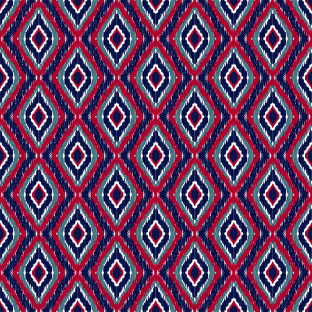 Ikat geometric folklore ornament with diamonds. Tribal ethnic vector texture. Seamless striped pattern in Aztec style. Folk embroidery. Indian, Scandinavian, Gypsy, Mexican, African rug.の写真素材