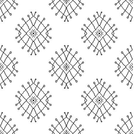 Seamless pattern with abstract geometric ornament. Black and white background.の写真素材