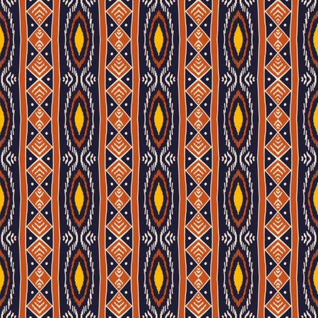 Ikat geometric folklore ornament. Tribal ethnic vector texture. Seamless striped pattern in Aztec style. Figure tribal embroidery. Indian, Scandinavian, Gypsy, Mexican, African rug.の写真素材