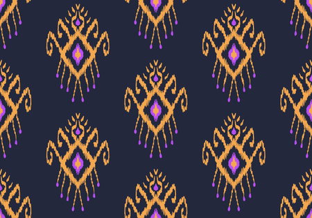 Ikat geometric folklore ornament with diamonds. Tribal ethnic vector texture. Seamless striped pattern in Aztec style. Folk embroidery. Indian, Scandinavian, Gypsy, Mexican, African rug.の写真素材