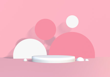 Abstract minimal scene with geometrical forms. Pink background. 3d renderの写真素材