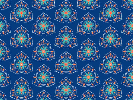 Seamless pattern with mandalas. Vector illustration in blue colors.の写真素材