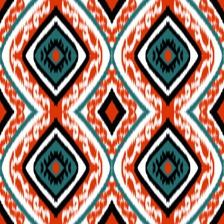 Ikat geometric folklore ornament with diamonds. Tribal ethnic vector texture. Seamless striped pattern in Aztec style. Folk embroidery. Indian, Scandinavian, Gypsy, Mexican, African rug.の写真素材