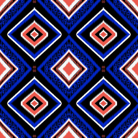 Ikat geometric folklore ornament with diamonds. Tribal ethnic vector texture. Seamless striped pattern in Aztec style. Folk embroidery. Indian, Scandinavian, Gypsy, Mexican, African rug.の写真素材