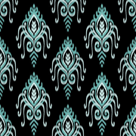 Ikat geometric folklore ornament. Oriental vector damask pattern. Ancient art of Arabesque. Tribal ethnic texture. Spanish motif on the carpet. Aztec style. Indian rug. Gypsy, Mexican embroidery.の写真素材