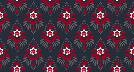 Ikat geometric folklore ornament. Oriental vector damask pattern. Ancient art of Arabesque. Tribal ethnic texture. Spanish motif on the carpet. Aztec style. Indian rug. Gypsy,のイラスト素材