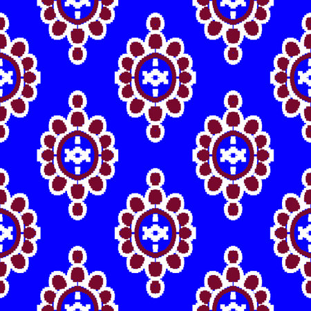 Seamless pattern with decorative flowers on a blue background. Vector illustration.