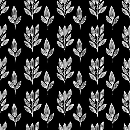 Seamless pattern with black and white leaves. Vector illustration.の写真素材