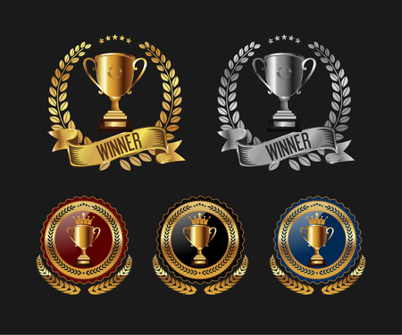 trophy with laurel wreath badge label.  vector illustrationのイラスト素材