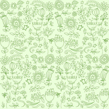 green seamless handrawn pattern floral backgroundのイラスト素材