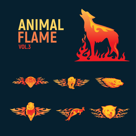 Animal flame mascot set logoのイラスト素材