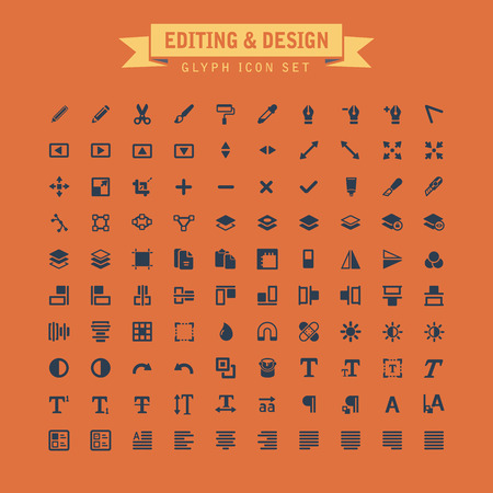 Editing And Design Glyph Icon Setのイラスト素材