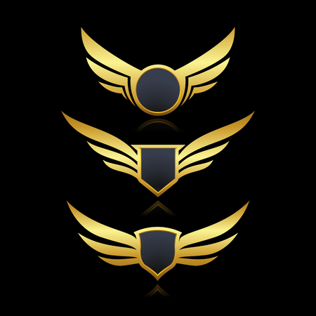 Badge shield wings setのイラスト素材