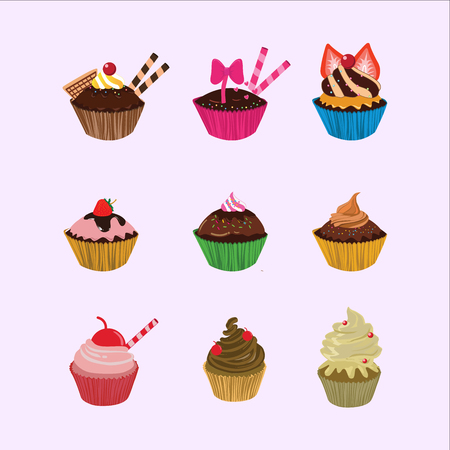 Cupcakes cartoon setのイラスト素材