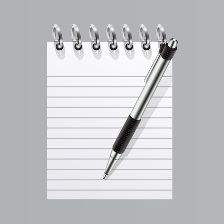 Realistic blank spiral notepad and pen symbol. vector Illustrationのイラスト素材