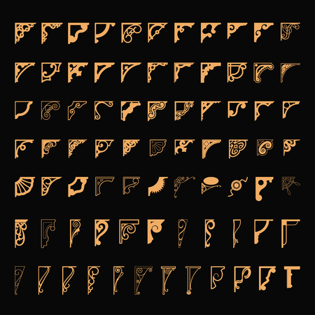 Luxury Ornamental floral and geometric corners in different style. Vector set of design illustrationのイラスト素材