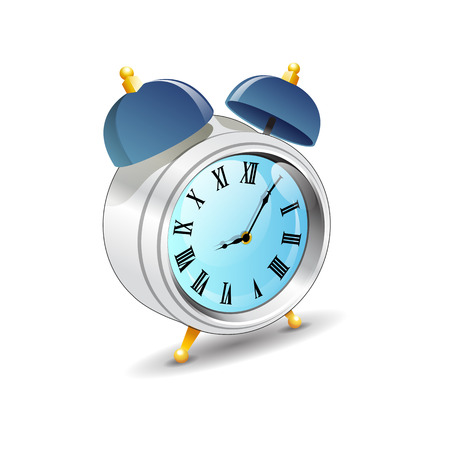 Vintage old style blue color and metal alarm clock watch set isolated vector illustrationのイラスト素材