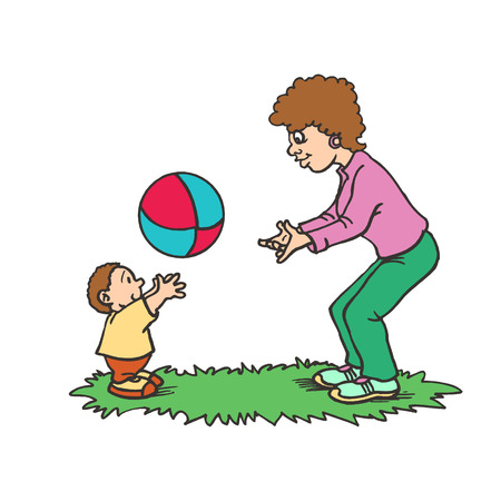 Illustration of a Mother Playing with ball Her Son. happy mothers dayのイラスト素材